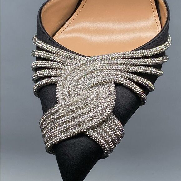 Aquazzura Gatsby Crystal-Embellished Satin Pumps size 38.5 - Picture 7 of 13